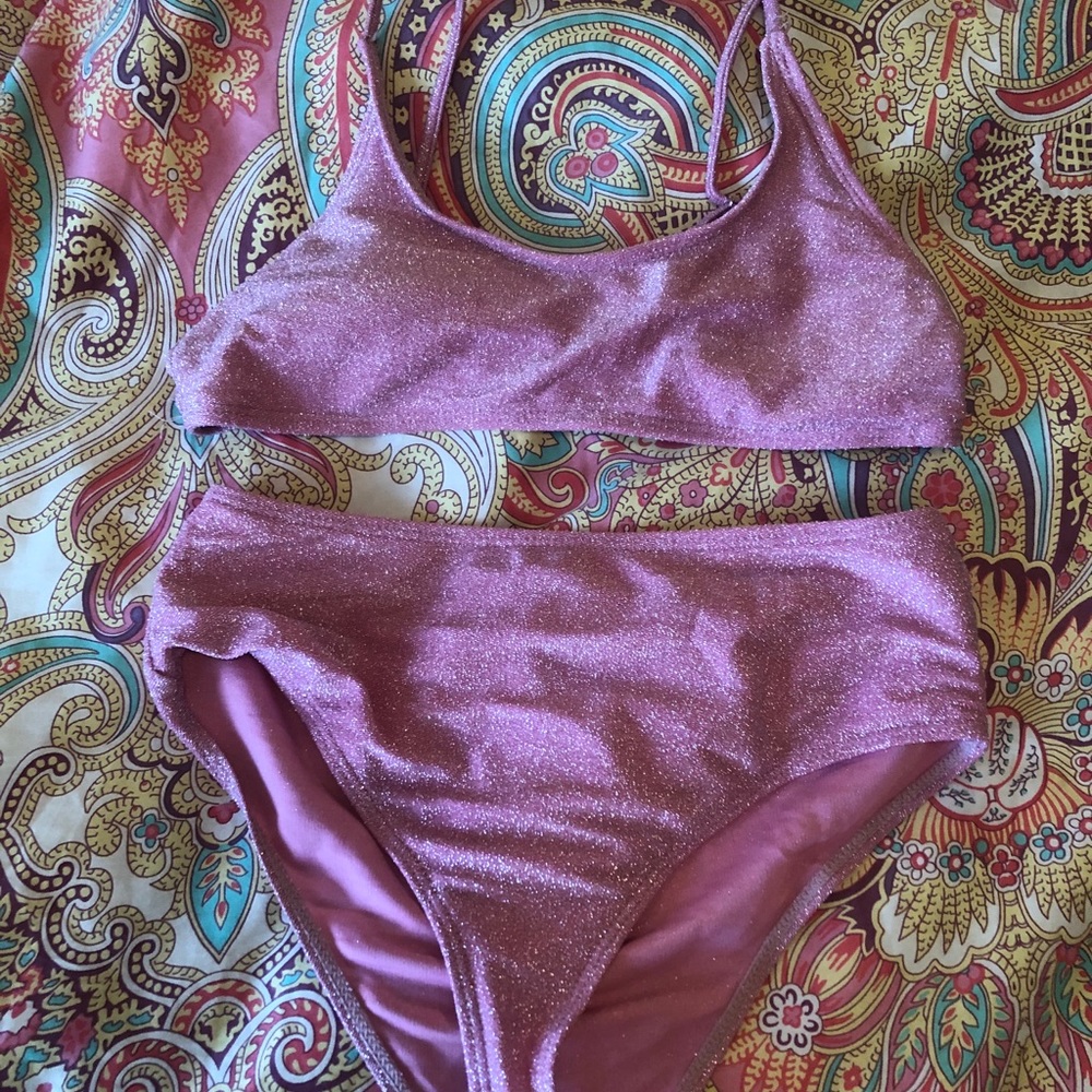 Shein pink glitter bikini Sz medium